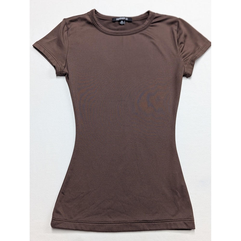 Forever 21 Womens XS Chocolate Brown Short Sleeve Crew Neck Slim Fit Tee Shirt